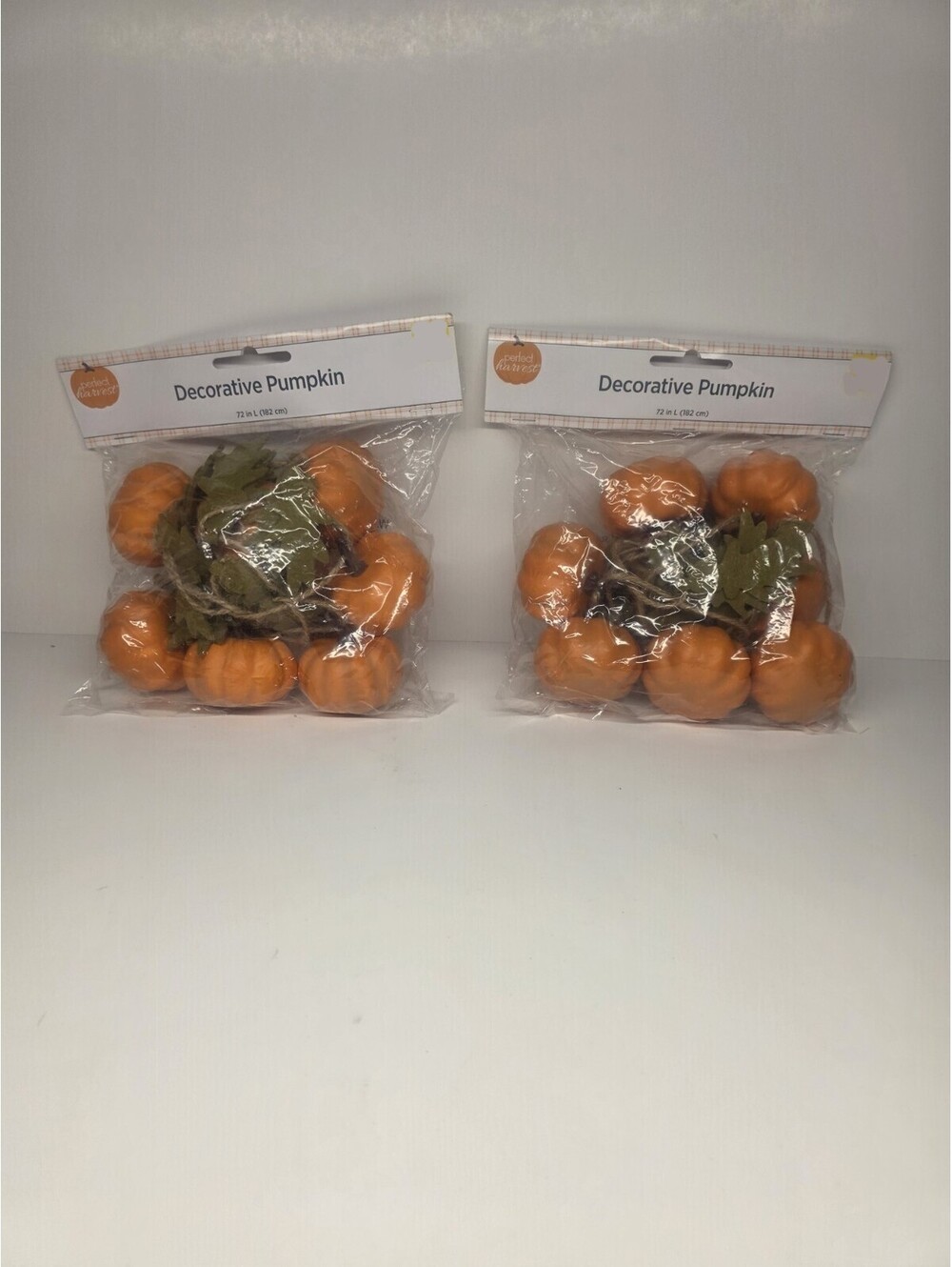 Perfect Harvest Fall Decor 6 Ft Garland Orange White Pumpkins Green Leaves Jute